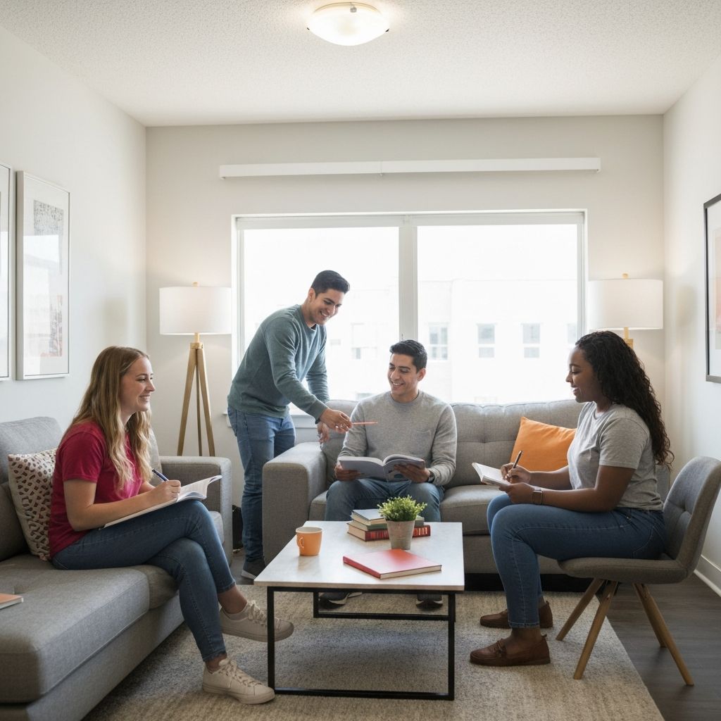 Glückliche Studierende in gemütlicher Wohnung